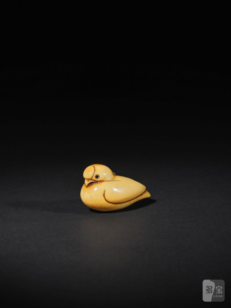 象牙彫根付 小鳥 銘「大原光廣（花押）」 19世紀 | NETSUKE EN IVOIRE REPRÉSENTANT UN CANARD - 图9